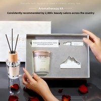 Nouveau Coffret Cadeau Luxe Léger pour Chambre : Bougie Artisanale en Cire de Soja Thé Blanc Montagne Blanche Diwali et Diffuseur à Bâtonnets d'Aromathérapie Sans Flamme