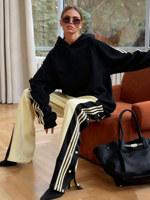 Ensembles 2 pièces décontractés pour femmes : Sweat-shirts et pantalons larges à boutons latéraux – Tenues de survêtement assorties pour l'aéroport et les voyages