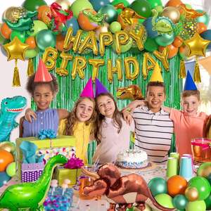 Decoraciones de Globos para Fiesta Temática de Dinosaurios y Selva, Globos de Animales en Naranja, Verde, Dorado Cromado y Globos de Aluminio con la Frase 'Feliz Cumpleaños' - Product Image 4