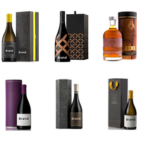 Boîte à vin d'emballage plat de luxe de haute qualité en noir imprimé de logo personnalisé avec poignée