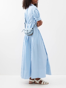 Nuovo arrivo lungo Maxi abito formale per le donne <span class=keywords><strong>vestiti</strong></span> <span class=keywords><strong>estivi</strong></span> manica corta di alta qualità <span class=keywords><strong>cotone</strong></span> abiti personalizzati da <span class=keywords><strong>donna</strong></span> a righe - Product Image 2