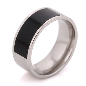 Stainless Steel 8Mm Black Inlay <b>Ring</b> Geometric Shape For Women Gift Jewelry - Product Image 1