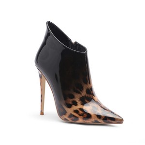 Bottines à bout pointu à motif léopard dégradé, talon aiguille super haut, fermeture éclair, couleur marron tendance, printemps, pour femmes adultes - Product Image 3
