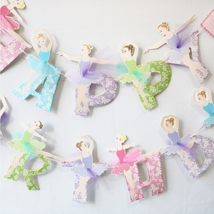 Youlun, venta al por mayor, Bandera de papel, multicolor, Ángeles bailarines, chica de <span class=keywords><strong>Ballet</strong></span>, pancartas de fiesta de feliz cumpleaños para decoración de fiesta - Product Image 3
