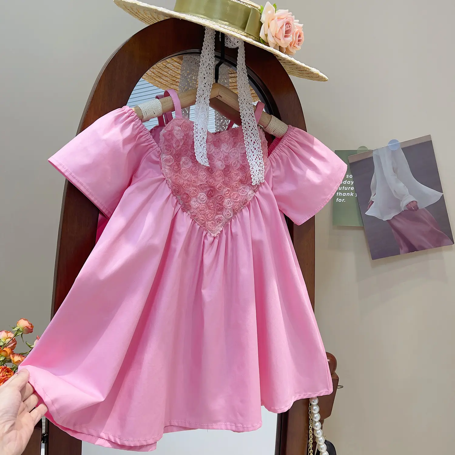 Gaun rok bayi perempuan 2-7 tahun, pakaian luar bunga, kostum liburan bayi Solid, pakaian bayi perempuan musim panas