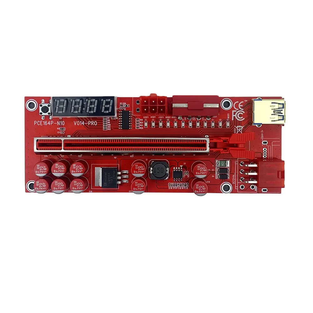 2022 yeni OEM kırmızı VER V014 Pro PCIE 1X to 16X yükseltici adaptör kartı 10 kapasitörler sıcaklık kontrolü ile PCIE yükseltici kart VER014