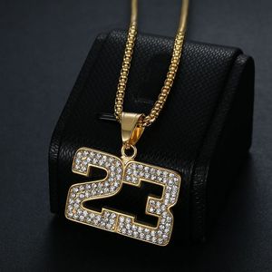yunnique <b>Titanium</b> Steel Gold Plated Diamond Encrusted 23 Number Pendant Necklace Unisex Hip Hop Jewelry Gift - Product Image 4
