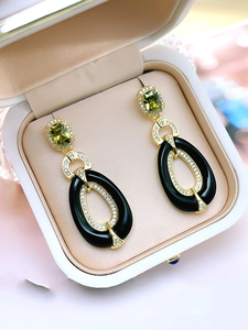 New Sterling Bạc Khảm Linh Hoạt Thích hợp Thiết Kế, Thanh Lịch Và Tinh Hoa Phụ Nữ Của Màu Đen Agate Ngọt Ngào Bông Tai Mát - Product Image 4