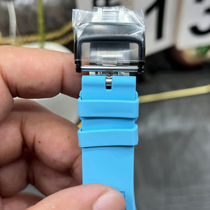 Men's ultra-thin carbon fiber automatic mechanical <b>watch</b> with blue <b>rubber</b> strap and sapphire crystal. - Product Image 6