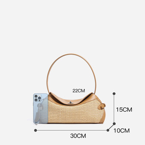 <span class=keywords><strong>Sac</strong></span> à <span class=keywords><strong>bandoulière</strong></span> de luxe en paille tressée avec patchwork en cuir véritable, sacs <span class=keywords><strong>bandoulière</strong></span> vintage <span class=keywords><strong>pour</strong></span> femme, sacs à main d'été <span class=keywords><strong>pour</strong></span> la plage - Product Image 5