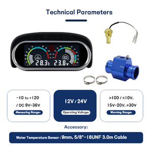 文乐新型通用汽车零件，带水温传感器电子仪表液晶2合1水平水温和电压表 - Product Image 5