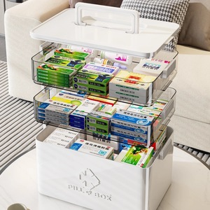 Grande boîte à médicaments domestique trousse de premiers soins portable à domicile boîte de rangement pharmaceutique <span class=keywords><strong>compartiment</strong></span>ée multicouche en plastique - Product Image 2