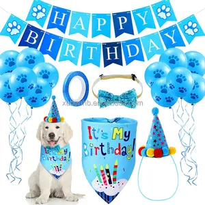 Großhandel Haustier Hund Geburtstag Party-Set Geburtstag Bandana Paw Ballon Banner Hut Haustier Speichel Bogen Krawatte