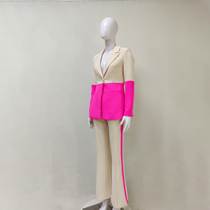 Cổ Điển Hai Mảnh Phụ Nữ Phù Hợp Với Với Màu Sắc Tương Phản <span class=keywords><strong>Blazer</strong></span> Và Quần Dài Cho Văn Phòng - Product Image 5