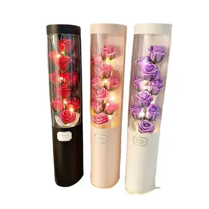 Yeni LED kokulu yapay çiçek 50cm PVC silindir hediye kırmızı sabun gül buket kutusu kız arkadaşı için sevgililer günü anneler günü