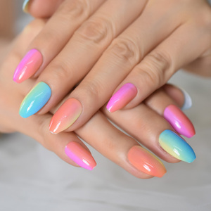 Appuyez sur les ongles couleurs mélangées brillant moyen cercueil <span class=keywords><strong>Faux</strong></span> Ongles pour femmes filles Salon manucure - Product Image 3