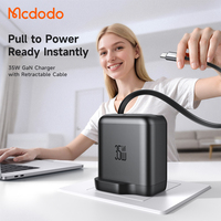 Chargeur GaN tout-en-un Mcdodo 127/128/129 35W avec câble rétractable, 2 ports, design compact, charge rapide PD pour bureau et voyage