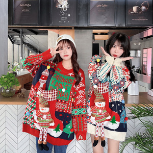 Maglione natalizio Jacquard 2022 per donna maglioni da donna taglie forti addensati <span class=keywords><strong>abito</strong></span> in <span class=keywords><strong>maglia</strong></span> da babbo natale <span class=keywords><strong>rosso</strong></span> maglieria a vento pigro - Product Image 3