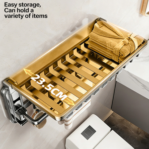 Porte-serviettes à ventouse avec panier, étagère <span class=keywords><strong>de</strong></span> <span class=keywords><strong>salle</strong></span> <span class=keywords><strong>de</strong></span> bain tout-en-un sans perçage, organisateur <span class=keywords><strong>de</strong></span> rangement <span class=keywords><strong>de</strong></span> douche pliable - Product Image 2