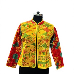 Veste courte Kantha en patchwork indien fait main, imprimé floral bohème, 100% coton, ethnique - Product Image 2