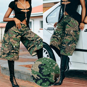 BH1796 Vêtements pour femmes, <span class=keywords><strong>pantalon</strong></span> mi-long <span class=keywords><strong>d</strong></span>'été en tricot, style streetwear, camouflage, orné de perles et de strass, pour l'industrie lourde - Product Image 2