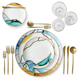 Wholesale Nordic Restaurant Ceramic Serving Dish Dinner Plate Gold Rim Porcelain Plates Sets <b>Dinnerware</b> Dishes <b>Dinnerware</b> Sets - Product Image 4