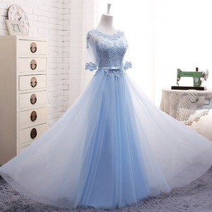 Elegant A-Line Bridesmaid Dress O-Neck Lace Tulle Mid-Length Formal Evening Gown For Wedding Party - Product Image 3