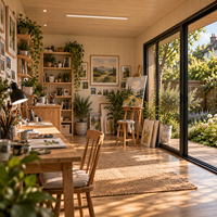 Studio d'art préfabriqué pour jardins résidentiels au Royaume-Uni, Pod d'atelier musical créatif isolé avec grandes fenêtres et design intérieur personnalisé