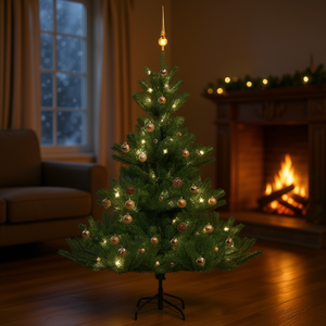 Sapin de Noël artificiel Nordmann Fir 59,1 pouces vert avec lumières LED blanc chaud, décorations d'intérieur - Product Image 2