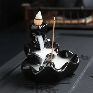 Handcrafted Porcelain Censer Incense, Stick Stand Waterfall Arabic Black Incense Burner Backflow Incense Holder For Home Office/