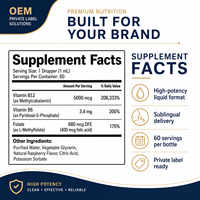 Gouttes de méthylcobalamine sous marque privée en gros, formule personnalisée OEM ODM, supplément nutritionnel sublingual, fabricant pour approvisionnement en vrac