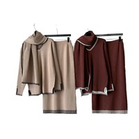 Ensemble pull tricoté pour femme avec écharpe et jupe, tenue décontractée trois pièces automne, 100% coton, manches longues, look chic
