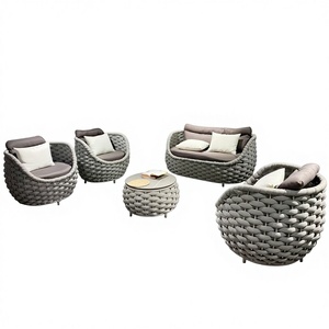 Canapé en alliage d'aluminium à corde de traction de forme spéciale, imperméable et résistant aux UV, pour villas, cours, hôtels, clubs et espaces de jardin, style luxe léger moderne - Product Image 1