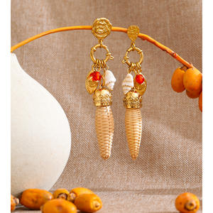 Boucles <span class=keywords><strong>d</strong></span>'oreilles pendantes JINYOU 2078 au design unique, en acier inoxydable, avec breloque œil de coquillage et motif bambou tressé, idéales pour un cadeau - Product Image 2