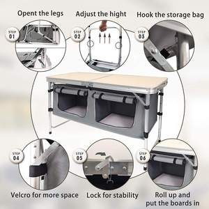 Ensemble de table pliante légère pour cuisine, pique-nique et camping avec pieds réglables et sac de rangement en tissu - Product Image 4