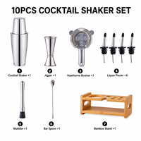 Set Shaker Koktail Boston Baja Tahan Karat Dengan Dudukan Bambu Logo Kustom Peralatan Pencampur Bartender Profesional Perlengkapan Hadiah untuk Bar Rumah