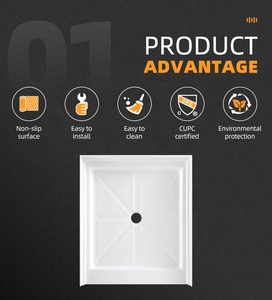 Hiện đại đi bộ trong Acrylic tắm cơ sở & khay với gạch sẵn sàng tuyến cống cho phòng tắm - Product Image 4