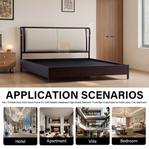 Nouveau lit <span class=keywords><strong>coffre</strong></span> Hengxiang de style chinois avec cadre en bois de bouleau, tête de lit rembourrée en PU et <span class=keywords><strong>sommier</strong></span> tapissier de haute qualité, personnalisable pour hôtel - Product Image 3