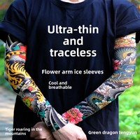 Manchon de tatouage hyper-réaliste [sans couture et ultra-fin] à motif floral pour bras, protection solaire décontractée pour homme en nylon/cachemire