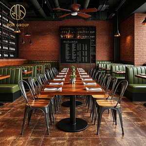 Muebles de Restaurante Industriales Personalizados Ron Group, Silla Comercial de Cuero con Respaldo Alto, Mesa con Base Cuadrada de Metal y Madera Sólida - Product Image 3