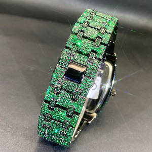 Nuovo Orologio <span class=keywords><strong>da</strong></span> <span class=keywords><strong>Uomo</strong></span> al Quarzo Hip Hop alla Moda, Verde con Strass Completi, Data, Quadrante a Barilotto con Lancette <span class=keywords><strong>da</strong></span> 10mm - Product Image 4