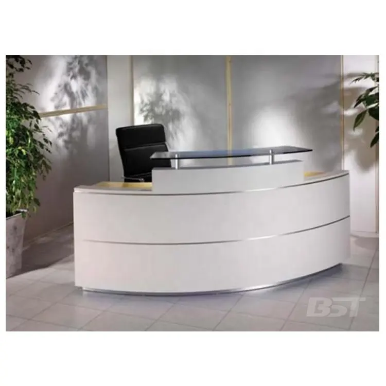 Simple design glass service counter solid surface small office reception table