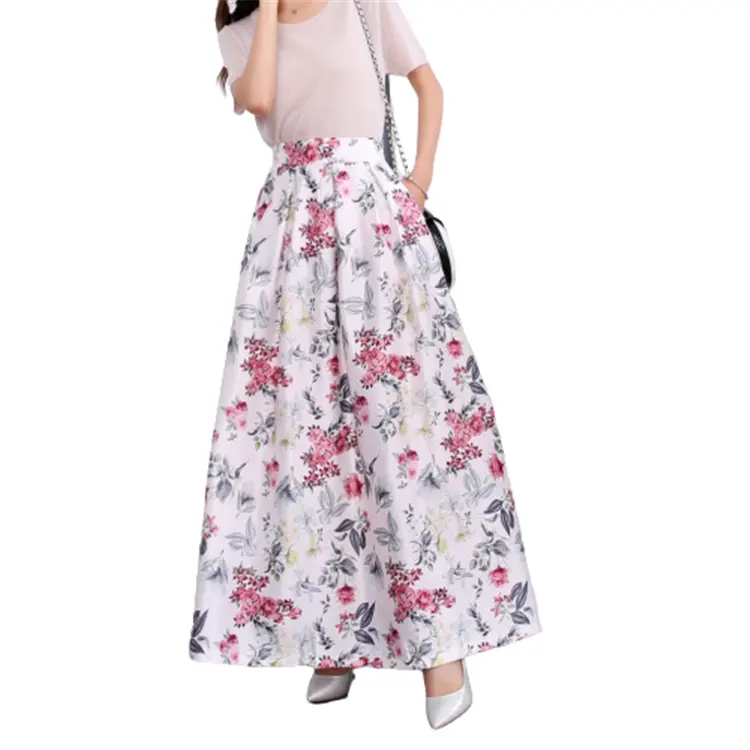 गुआंगज़ौ Dongfan परिधान फैक्टरी Wholesales महिलाओं के उच्च कमर पुष्प लंबी स्कर्ट