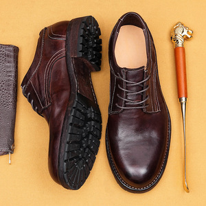 Chaussures en cuir pour hommes de haute qualité, chaussures décontractées de style rétro, chaussures derby à bout haut lavées à la main, chaussures en cuir marron pour hommes - Product Image 2