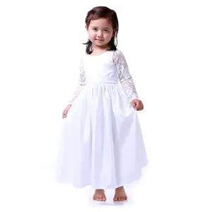 Children Frocks Design Baby Girls Lace Party Dress White Long Maxi Dress Set