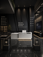 Comptoir de réception scandinave moderne en MDF à panneaux cannelés avec armoire de rangement et base lumineuse LED – Ensemble complet pour bureau commercial et spa