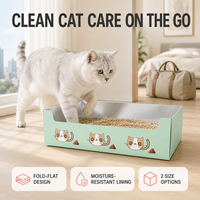 Bac à litière pliable jetable pour chat, avec revêtement argenté, portable, en carton, pour voyage, deux tailles, vente en gros