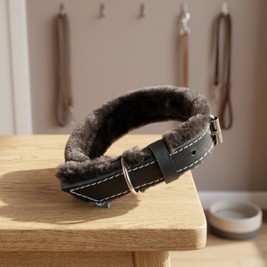 Collar de Perro de Cuero Genuino Hecho a Mano de Calidad Superior, Ecológico y a la Moda, con Diseño de Acolchado de Visón para Razas Medianas, Limpieza en Seco - Product Image 3