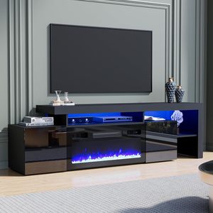 Meuble TV <span class=keywords><strong>cheminée</strong></span> ultra large, adapté aux centres de divertissement TV, avec <span class=keywords><strong>cheminée</strong></span> en direct et lumières LED, meuble TV - Product Image 2