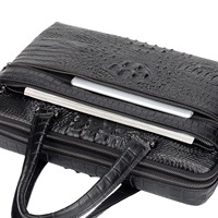 Sac d'affaires en cuir de vache véritable 15,6 pouces, sacoche d'ordinateur portable en cuir imprimé crocodile noir pour le bureau